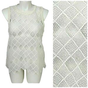 Joe Fresh Top Womens XL Crochet Lace Overlay White Sleeveless Boho Beach